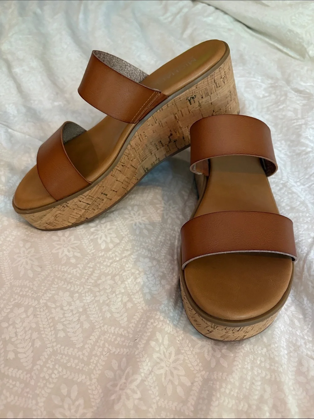 MICHAEL Michael Kors Cognac Double-Strap Cork Wedge Slides